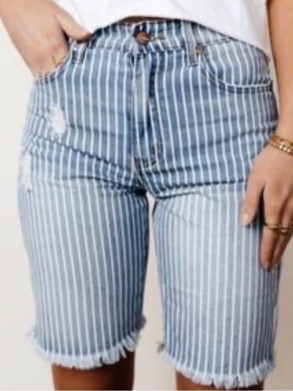 Bohme Denim Bermuda Shorts in Light Blue and White size 25